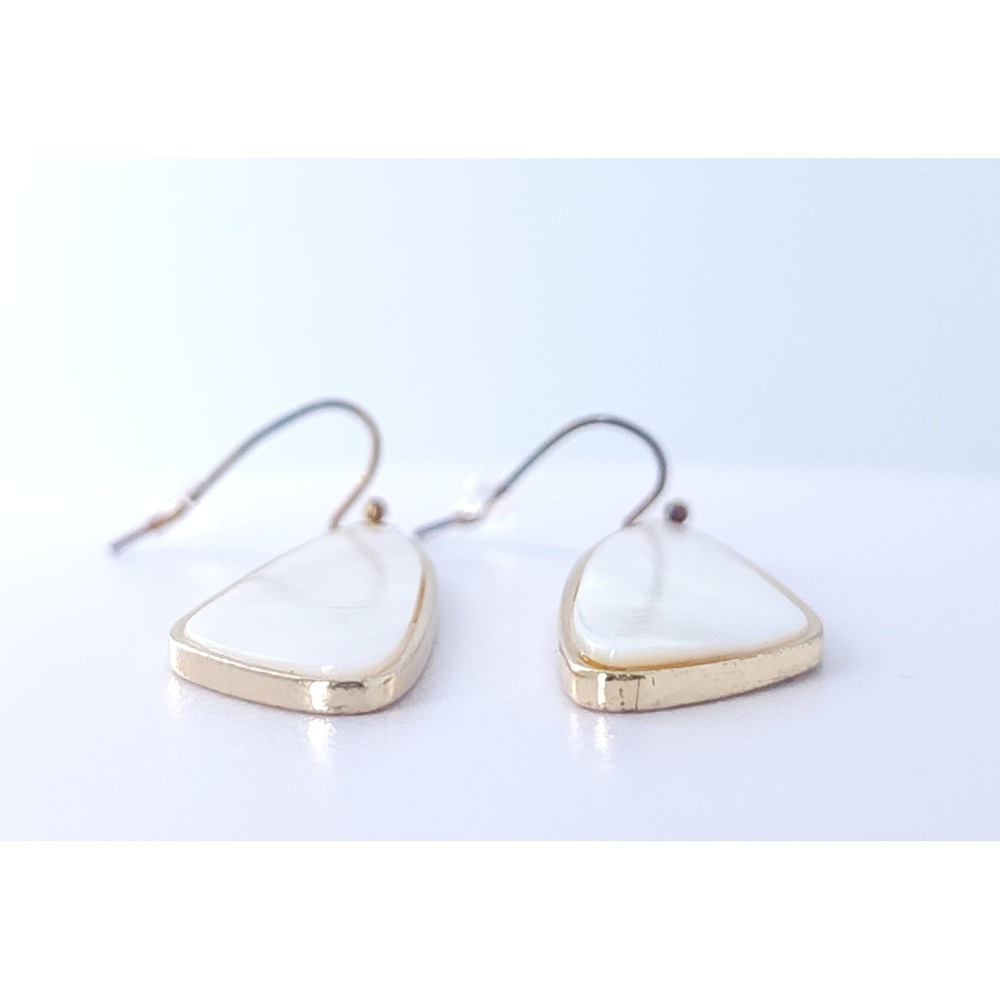 Mother of Pearl Inlay Drop Earrings White Gold Wing Minimal Boho Coastal‎ Luxury - Picture 4 of 11